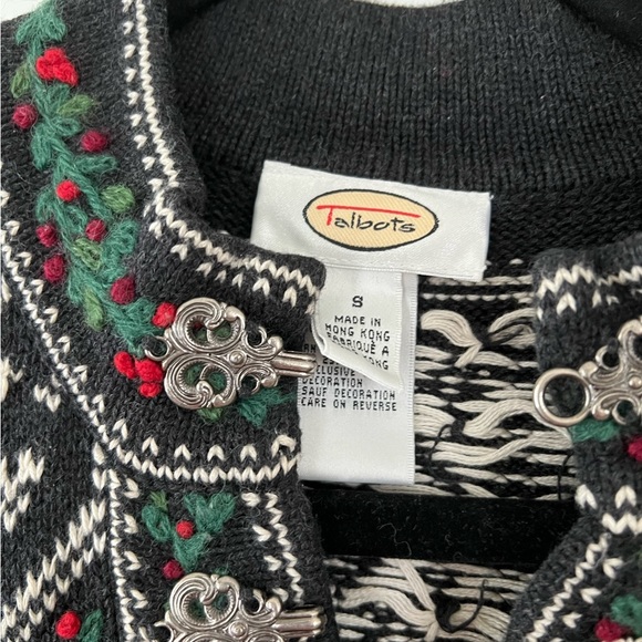 VINTAGE Talbots Women Sweater Black Fair Isle Christmas Pullover Size S - Picture 2 of 3